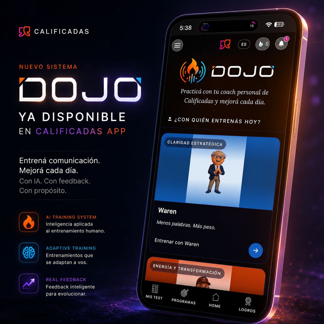 Bienvenida a DOJO El primer sistema de entrenamiento interactivo con IA para dominar tu comunicación y liderazgo